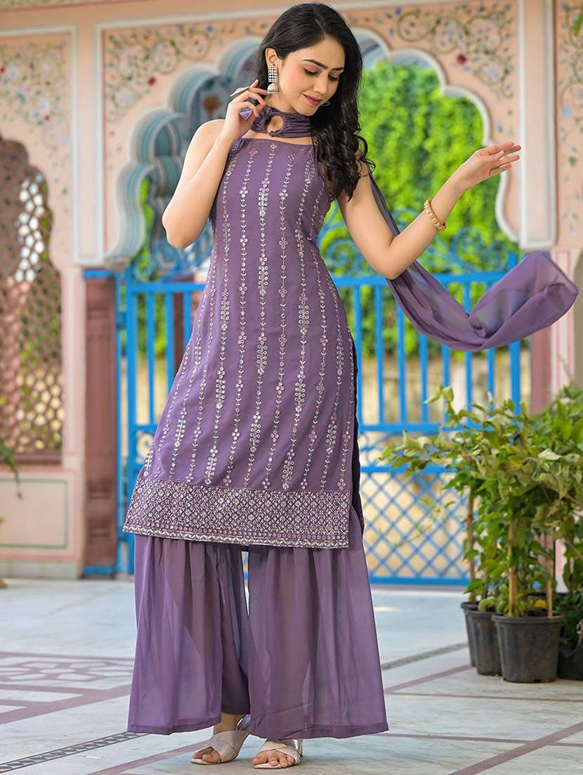 women embroidered shoulder strap kurta sharara set - 22578390 -  Standard Image - 5