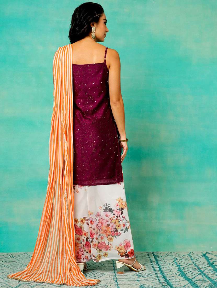 women printed shoulder strap kurta palazzo set with dupatta - 22578399 -  Standard Image - 3