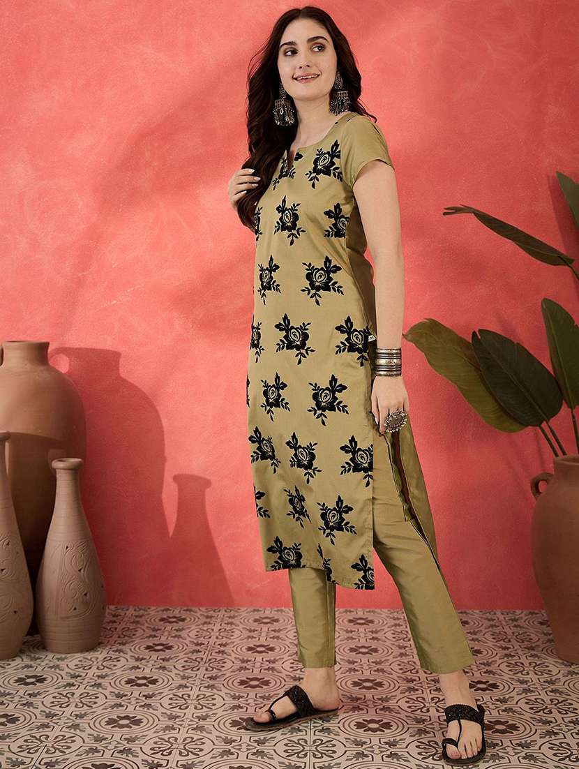 women printed short sleeves kurta pant set  - 22578412 -  Standard Image - 3