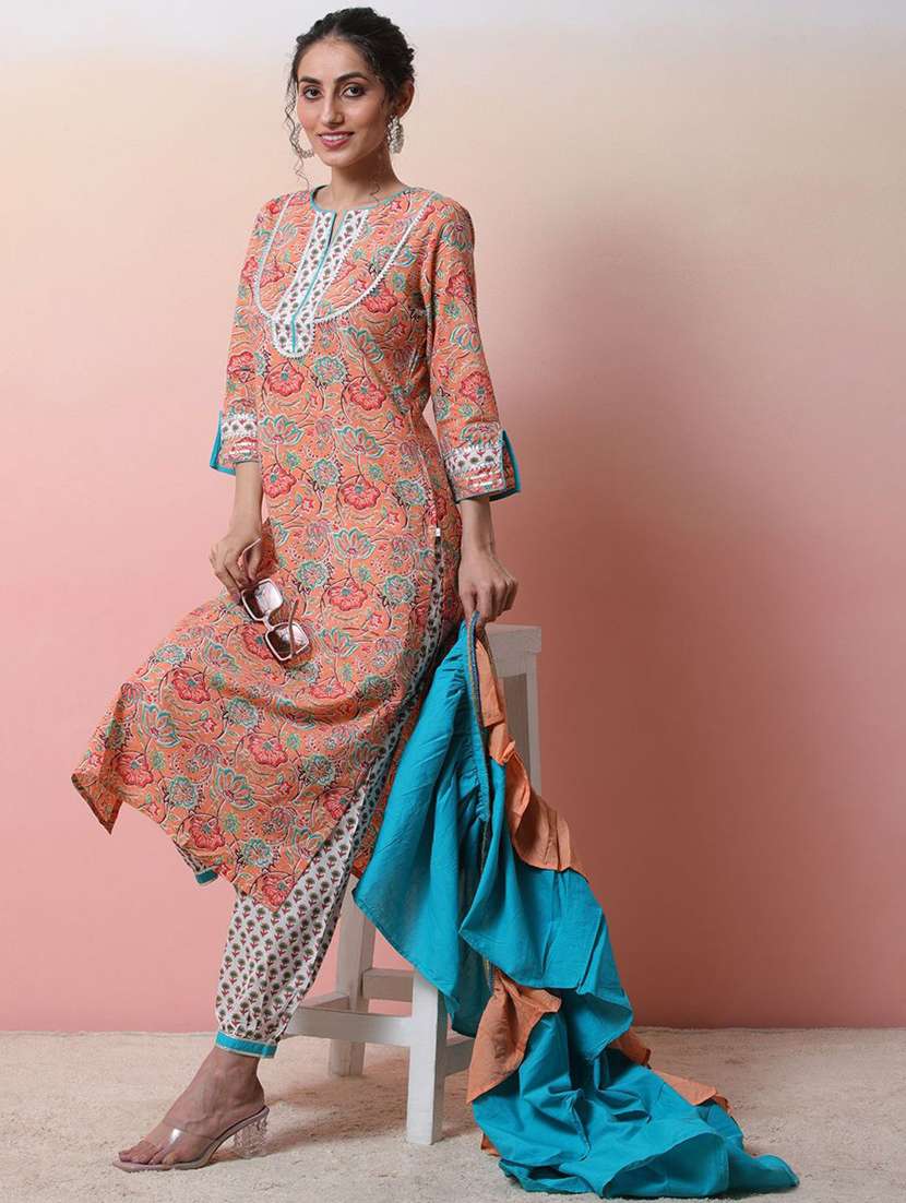 women printed three quarter sleeves kurta salwar set with dupatta - 22578413 -  Standard Image - 3