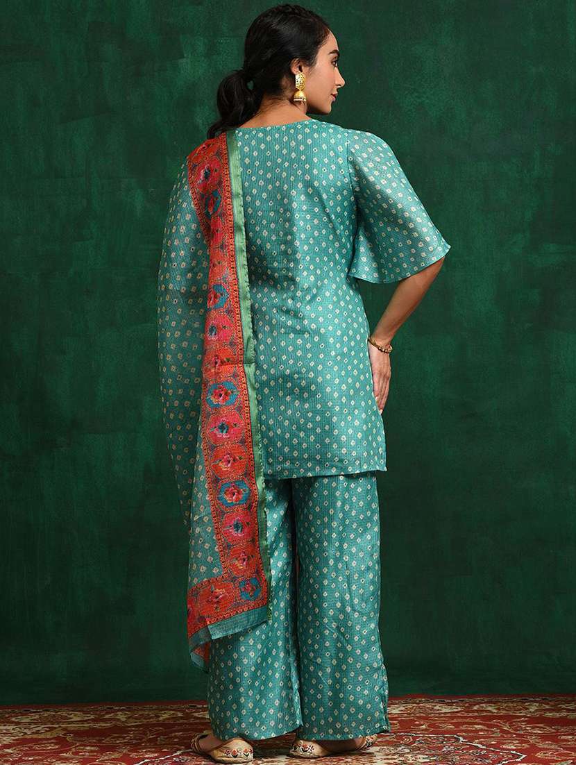 women printed short sleeves kurta palazzo set with dupatta - 22578418 -  Standard Image - 3