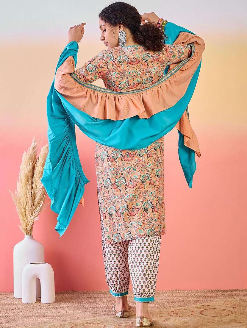 women printed three quarter sleeves kurta salwar set with dupatta - 22578426 -  Standard Image - 3