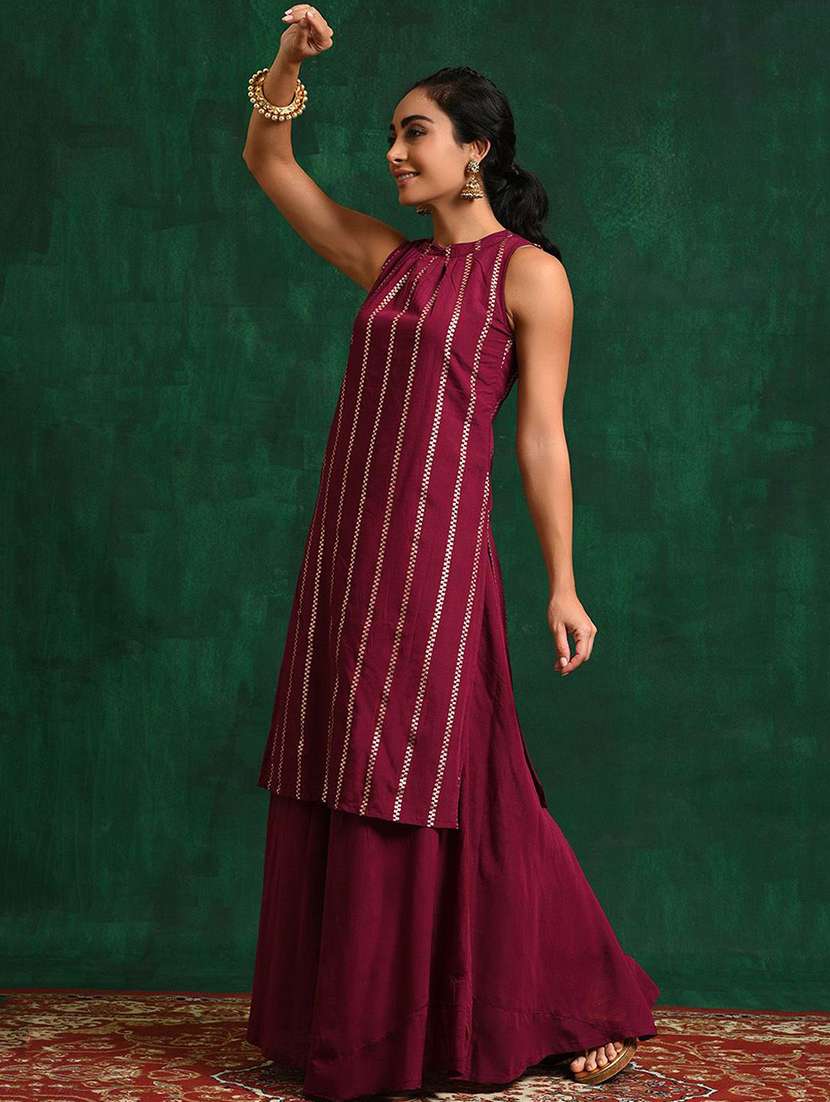 women self design sleeveless kurta skirt set - 22578427 -  Standard Image - 3
