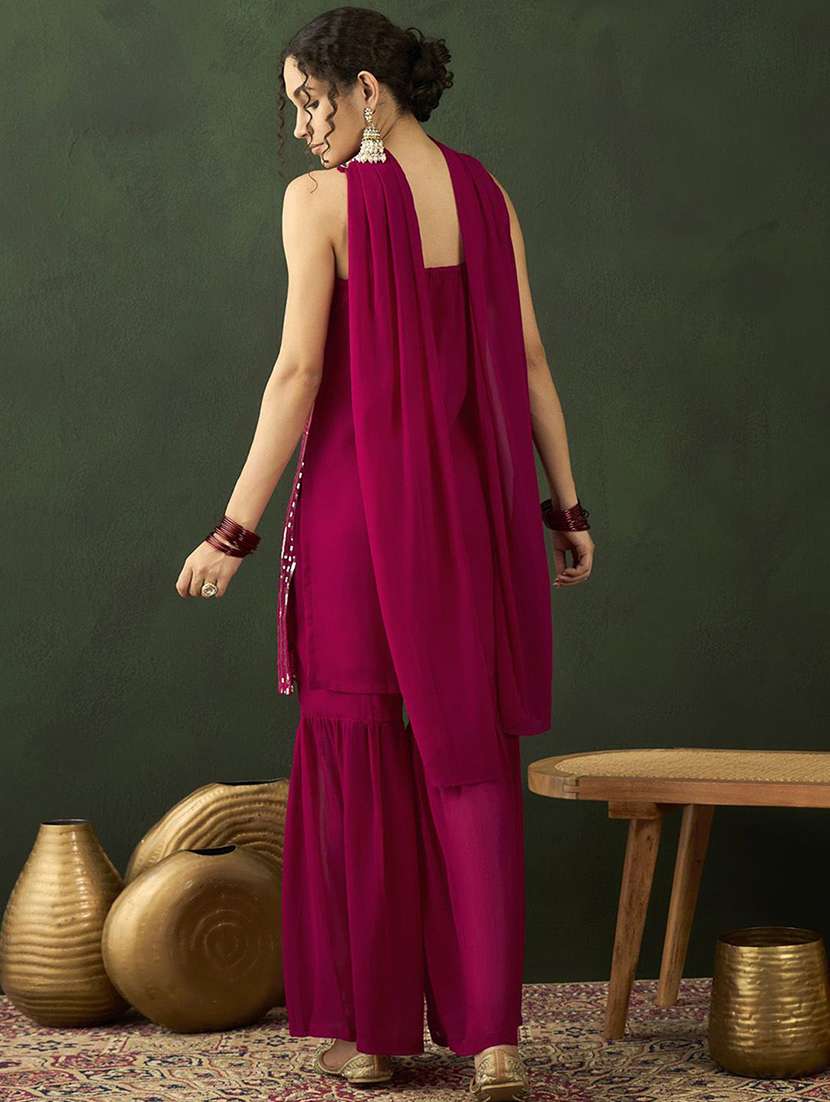 Women Embroidered Shoulder Strap Kurta Sharara Set With Dupatta - 22578428 -  Standard Image - 3
