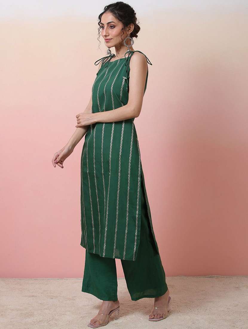 women self design sleeveless kurta pant set - 22578430 -  Standard Image - 3