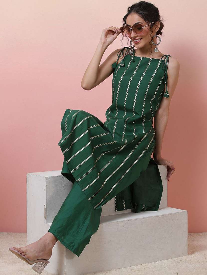 women self design sleeveless kurta pant set - 22578430 -  Standard Image - 5