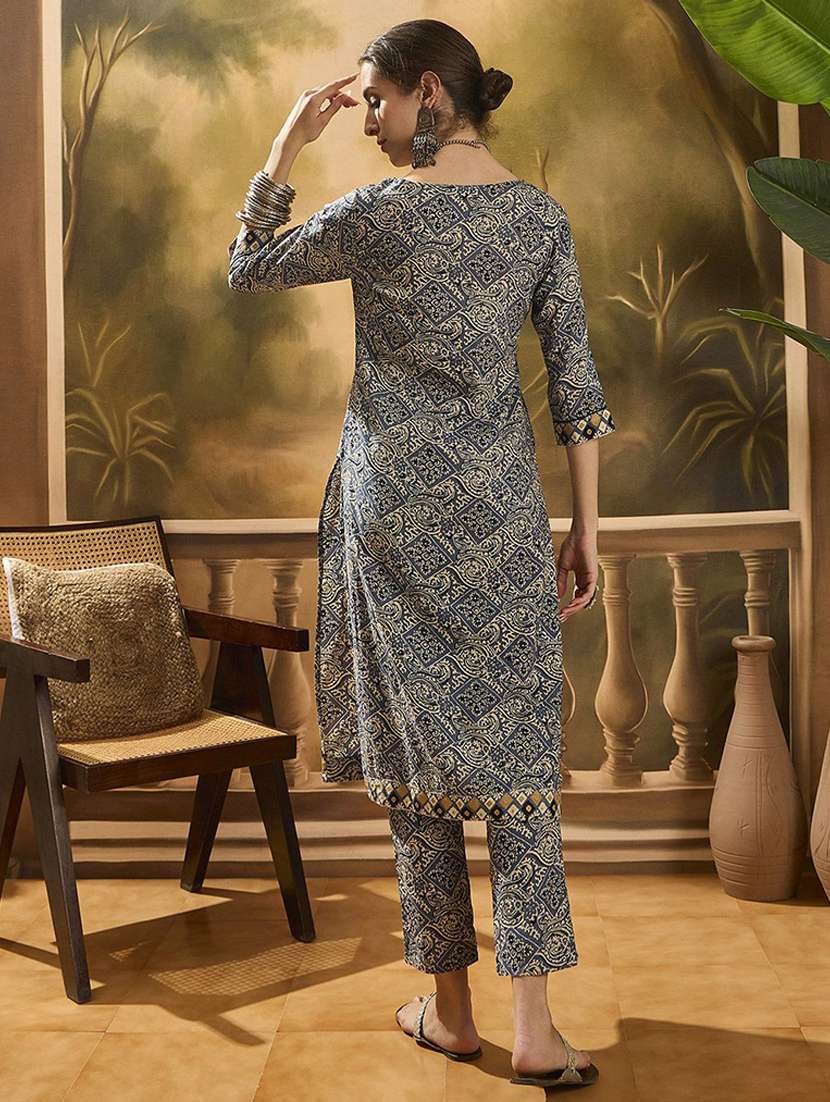 women printed three quarter sleeves kurta pant set - 22578436 -  Standard Image - 5
