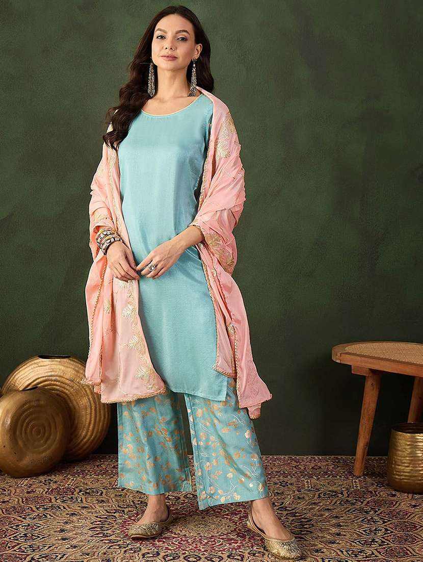women printed three quarter sleeves kurta pant set with dupatta - 22578449 -  Standard Image - 3