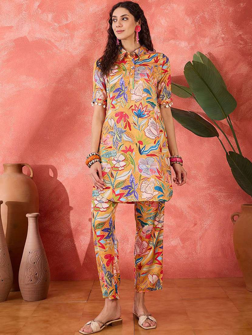 women printed three quarter sleeves ethnic co-ord s