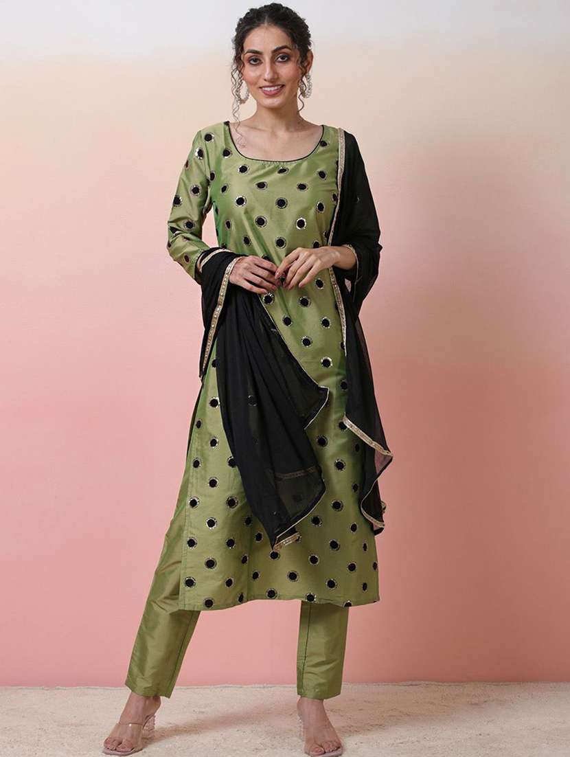 women printed three quarter sleeves kurta pant set with dupatta - 22578472 -  Standard Image - 3