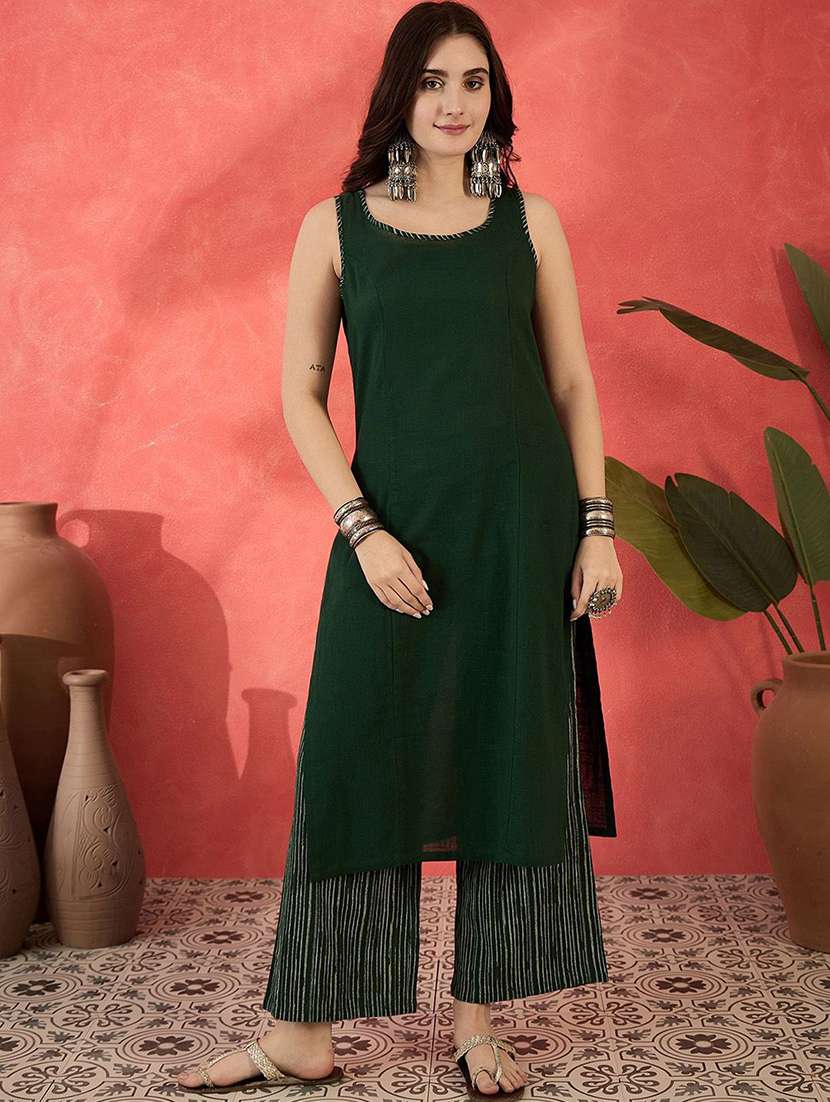 women solid sleeveless kurta pant set with dupatta - 22578473 -  Standard Image - 3