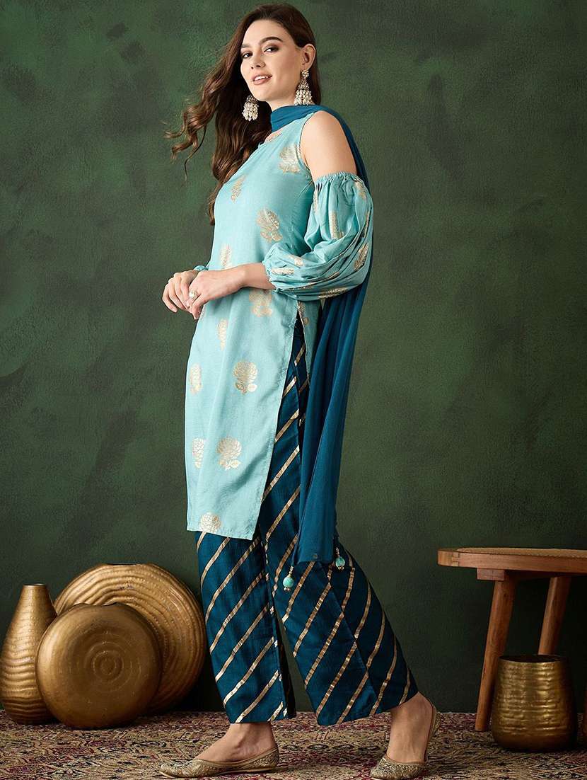 women printed cold shoulder kurta pant set with dupatta - 22578478 -  Standard Image - 3