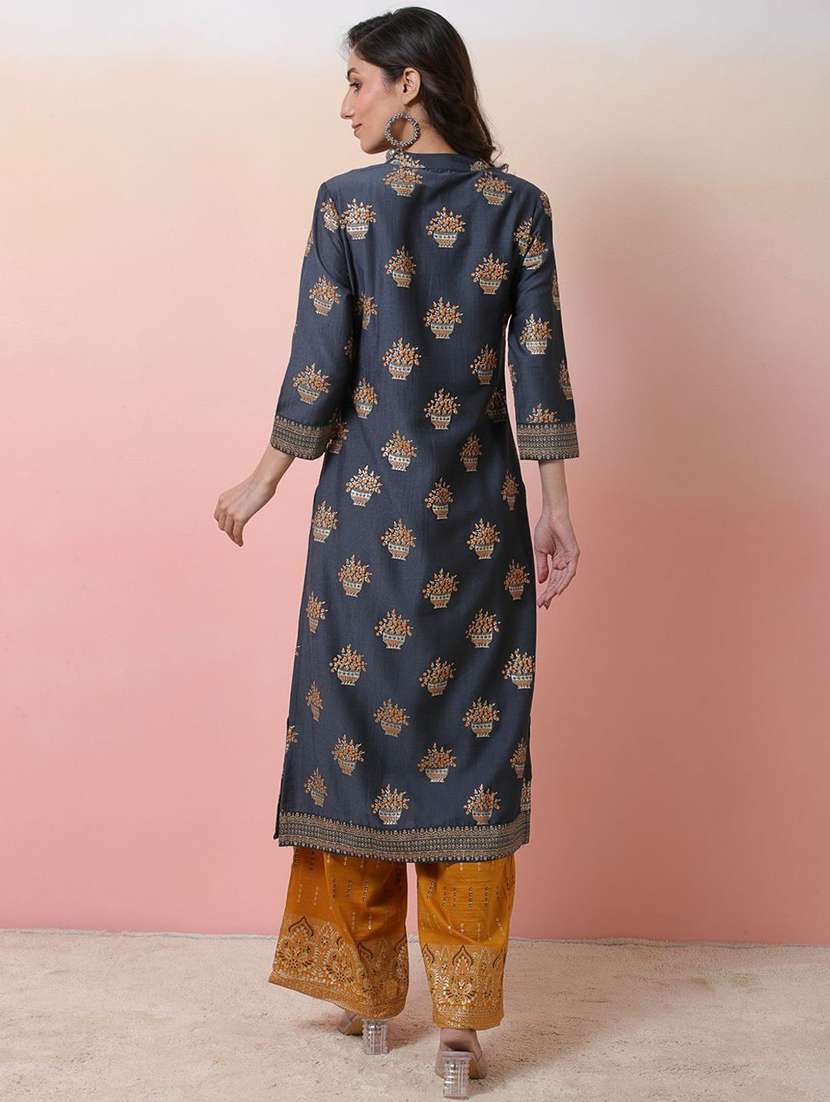 women printed three quarter sleeves kurta pant set - 22578484 -  Standard Image - 3