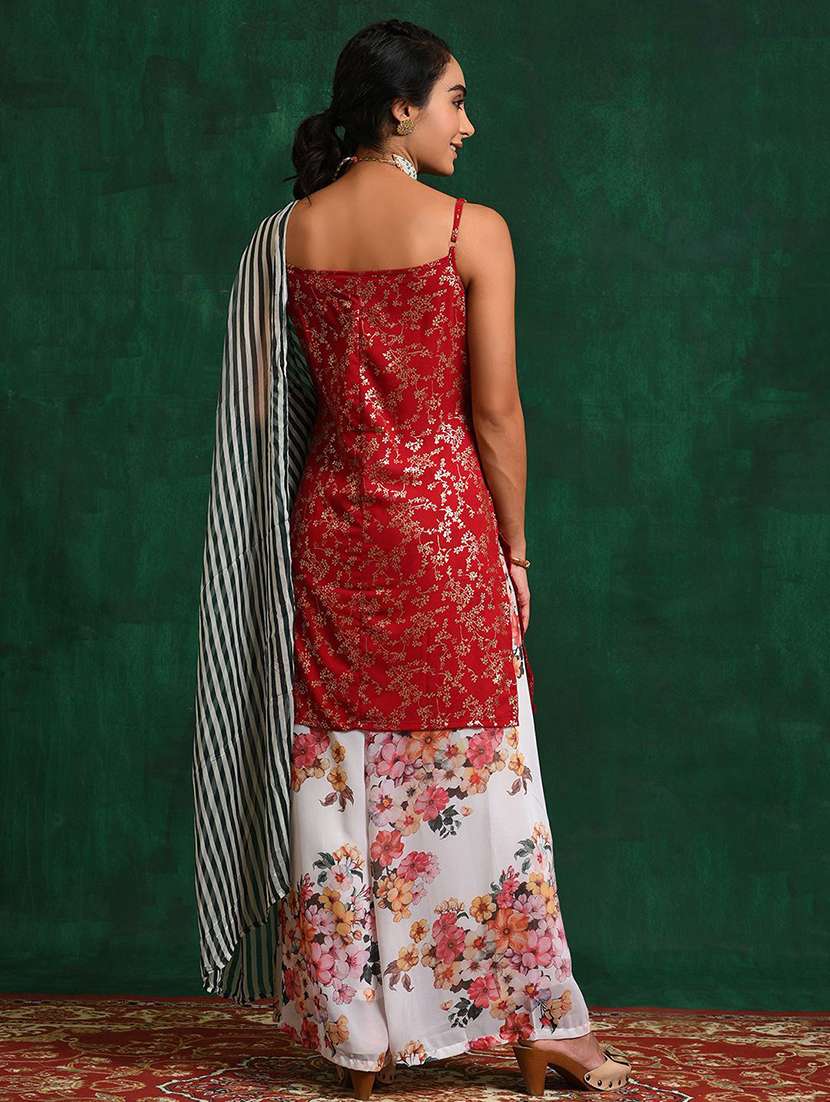 Women Printed Shoulder Strap Kurta And Palazzo Set With Dupatta - 22578493 -  Standard Image - 3