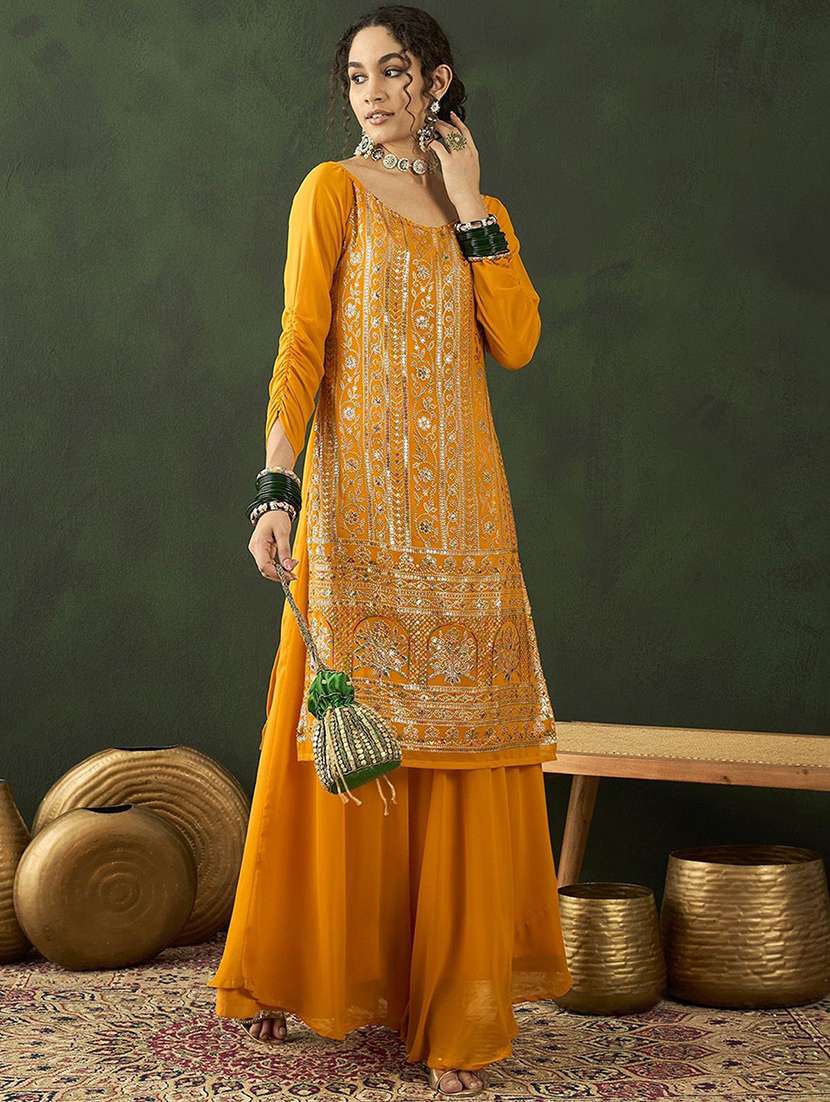 women embroidered three quarter sleeves kurta skirt set - 22578497 -  Standard Image - 3