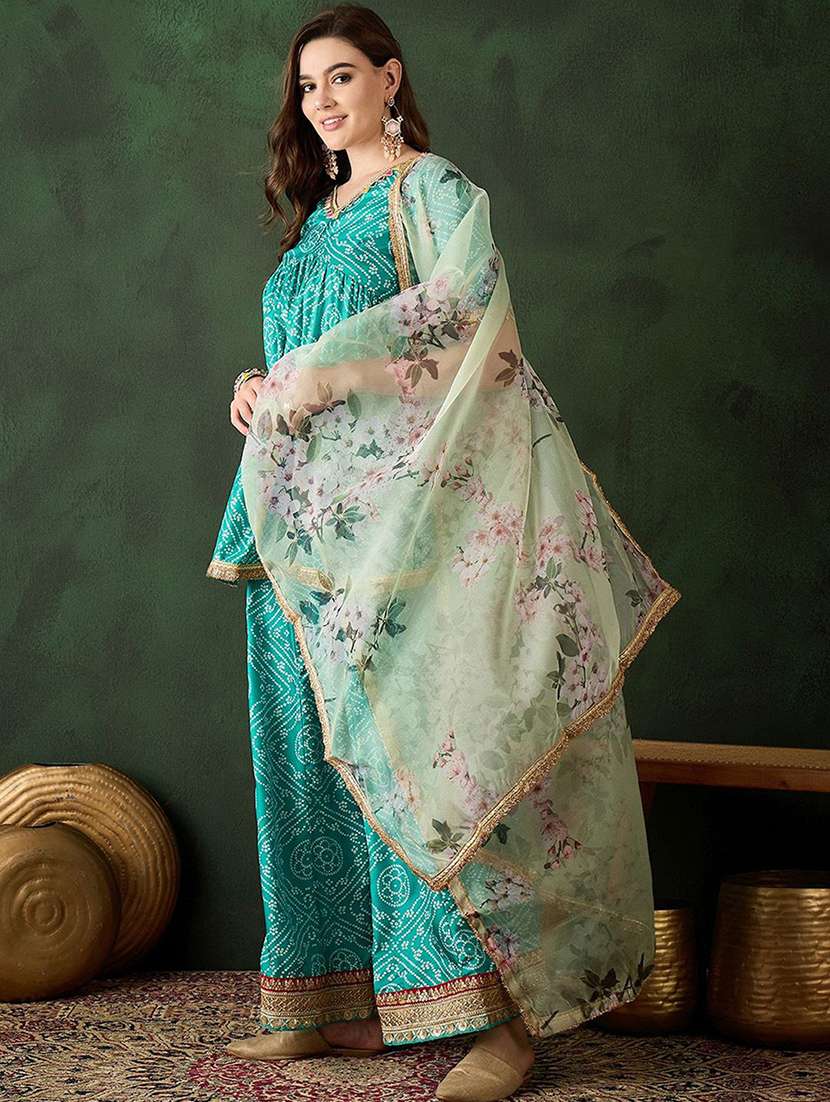 women printed short sleeves kurta palazzo set with dupatta - 22578511 -  Standard Image - 3