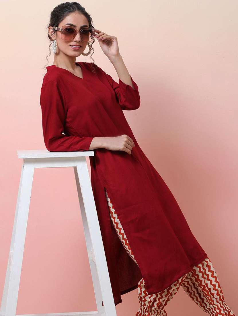 Women Solid Three Quarter Sleeves Kurta Salwar Set - 22578525 -  Standard Image - 5