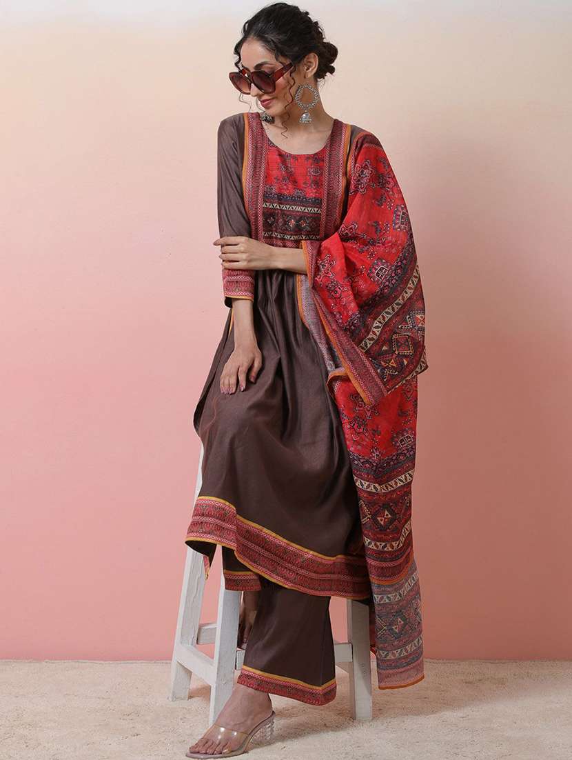 women printed three quarter sleeves kurta palazzo set with dupatta - 22578526 -  Standard Image - 3