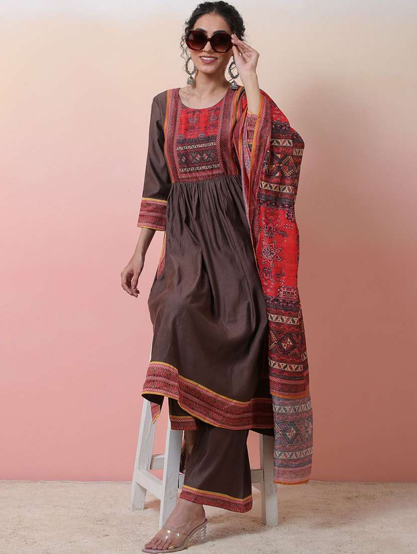 women printed three quarter sleeves kurta palazzo set with dupatta - 22578526 -  Standard Image - 5