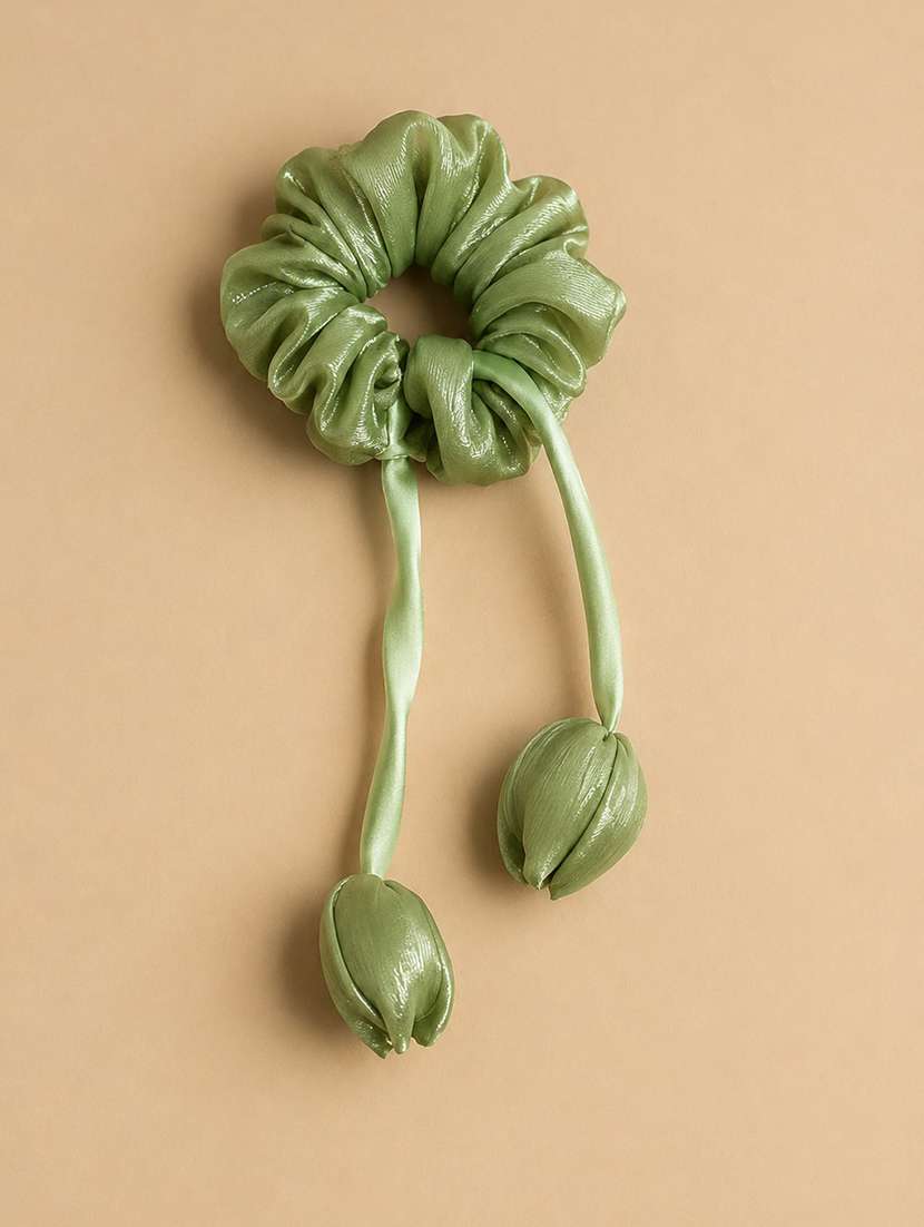 green satin tulip scrunchie