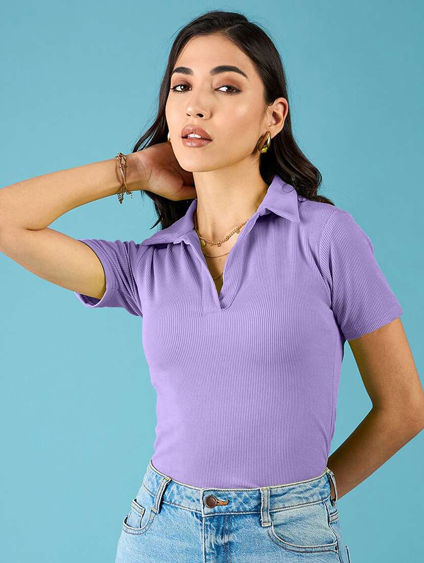 women solid short sleeves polo t-shirt