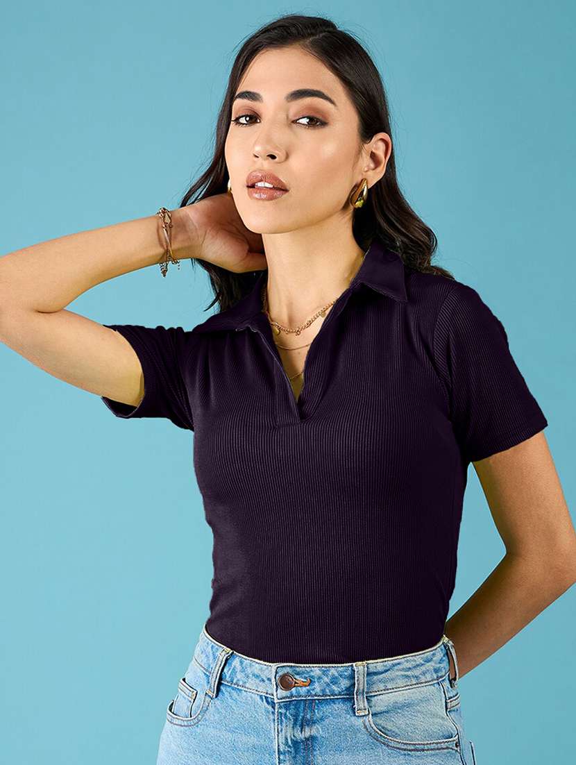 women solid short sleeves polo t-shirt