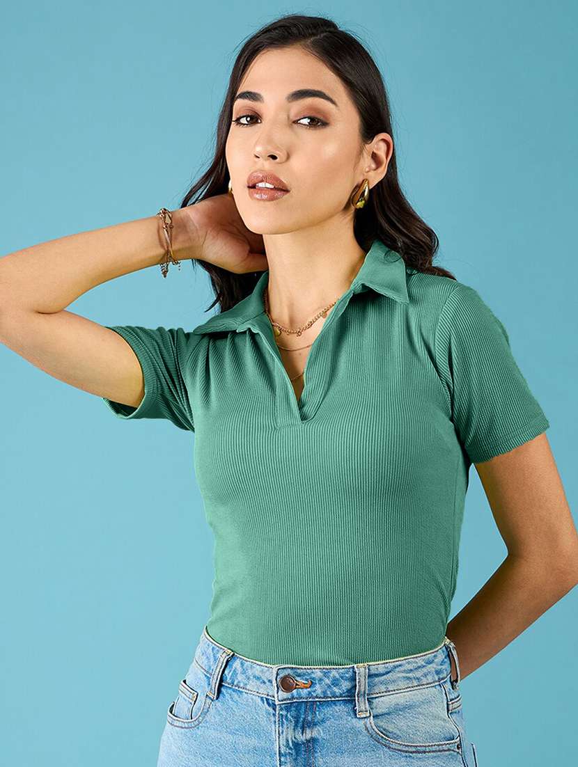 women solid short sleeves polo t-shirt