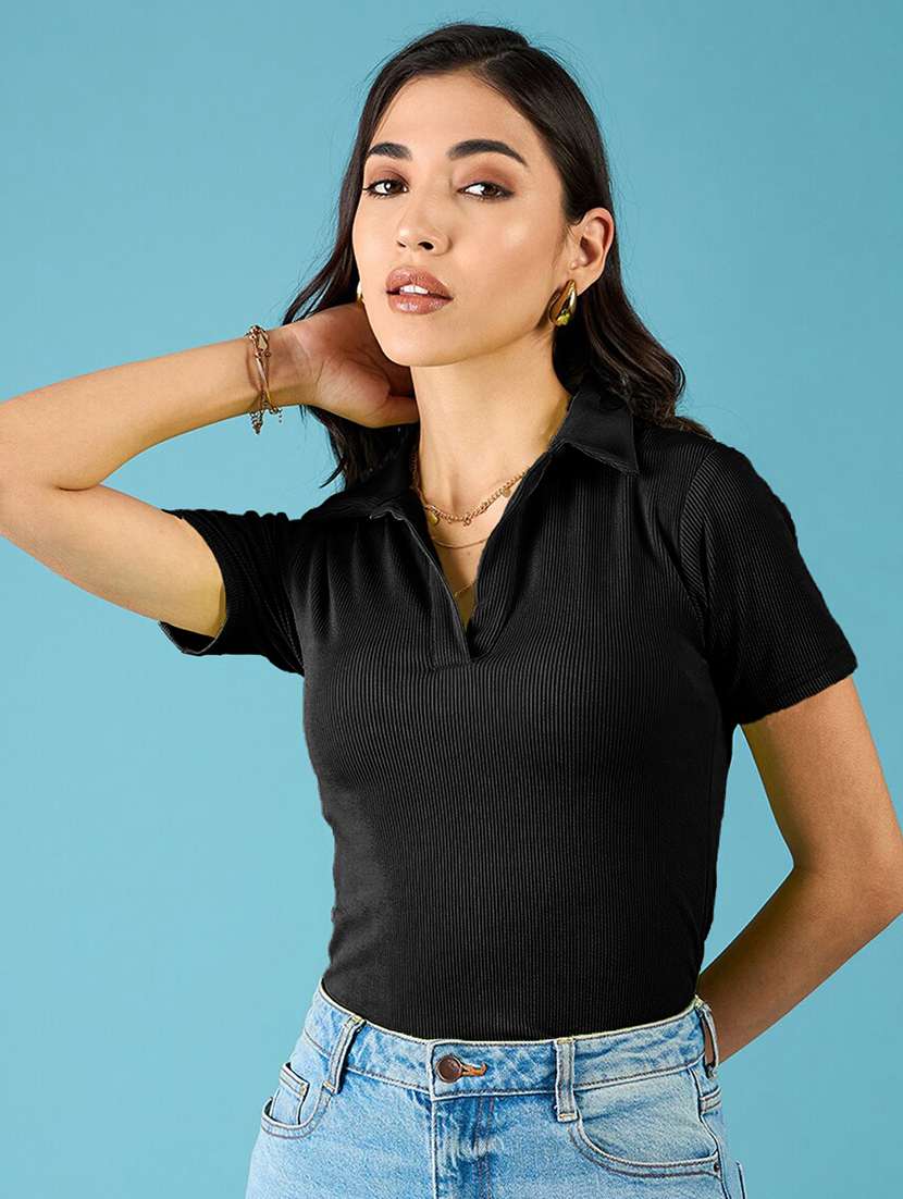 women solid short sleeves polo t-shirt
