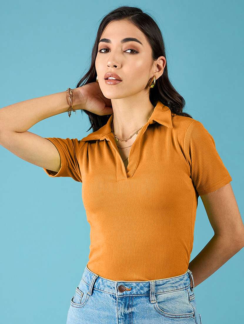 women solid short sleeves polo t-shirt