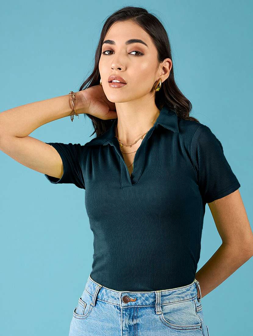 women solid short sleeves polo t-shirt