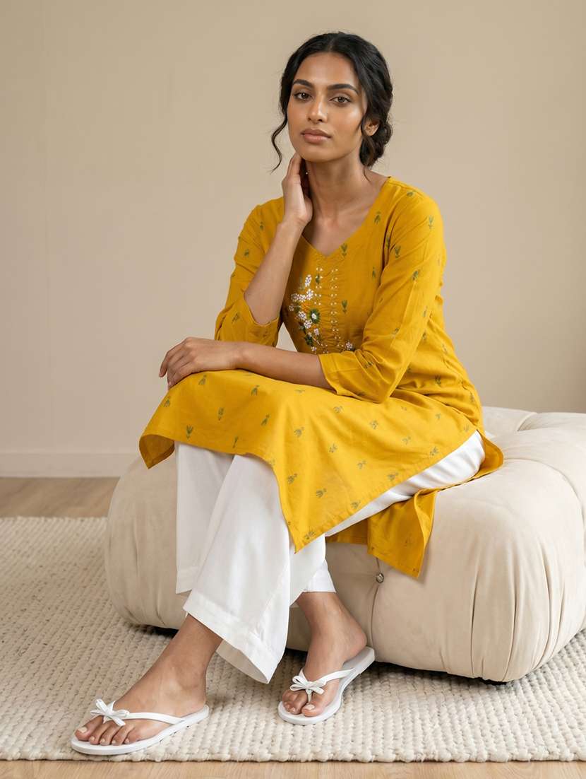 Women Printed Three Quarter Sleeves Straight Kurta - 22578884 -  Standard Image - 5