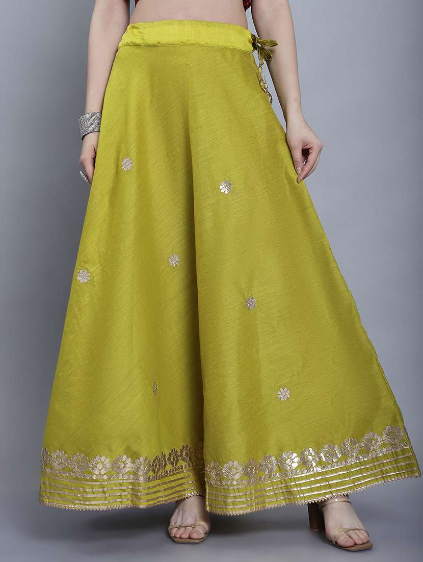 women solid with work flared skirt