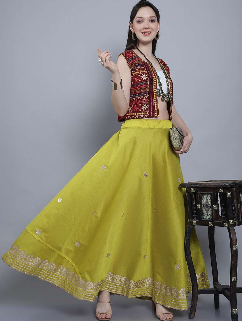 women solid with work flared skirt - 22578901 -  Standard Image - 5
