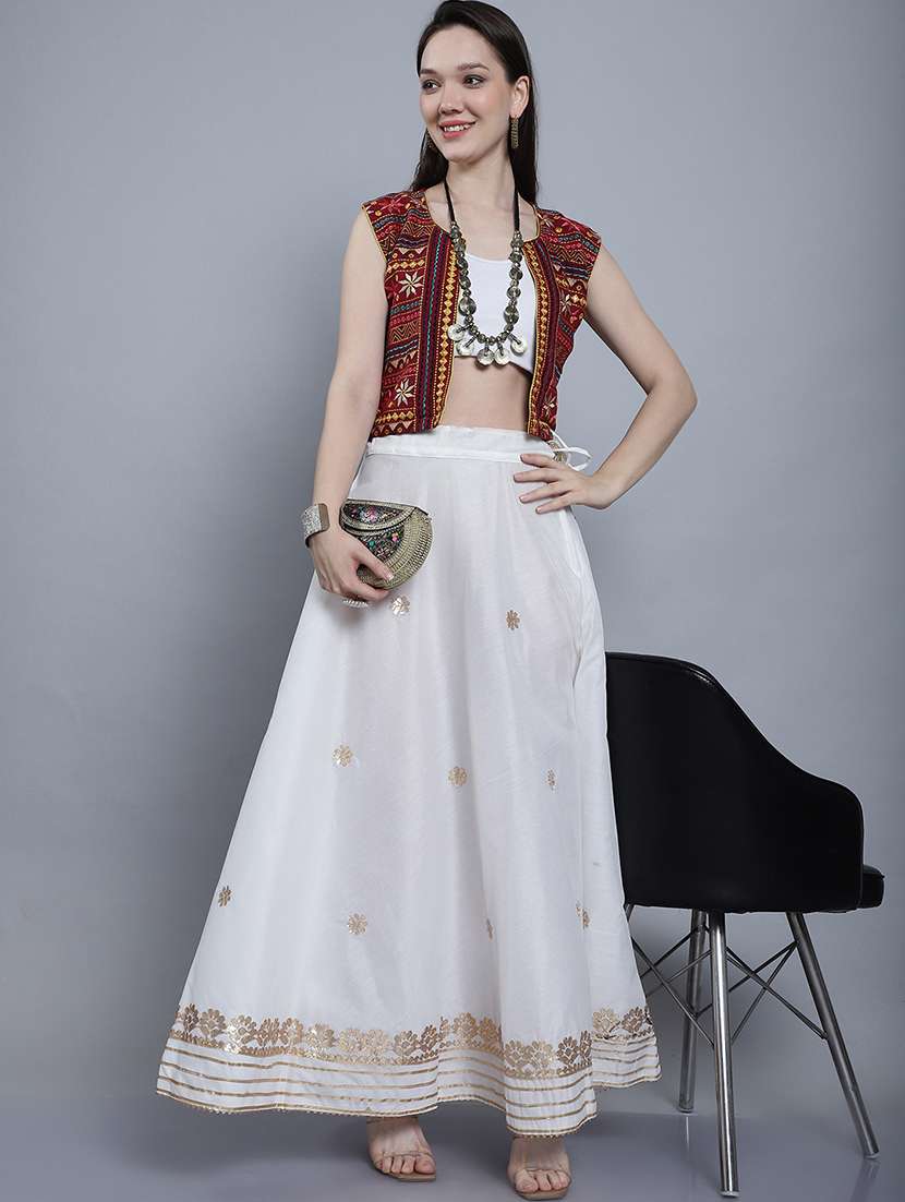 women solid with work flared skirt - 22578902 -  Standard Image - 5