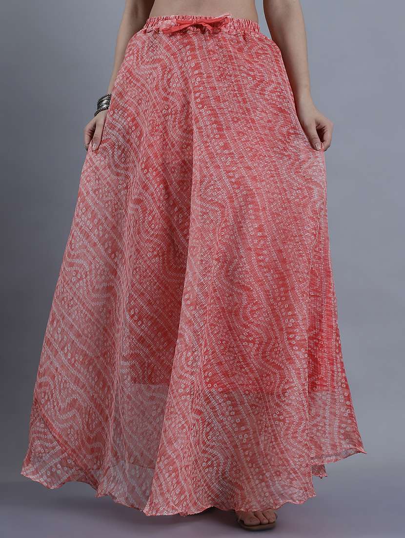 women bandhani printed flared long skirt