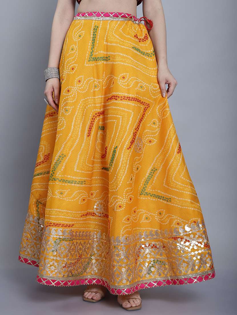 women bandhani printed flared long skirt