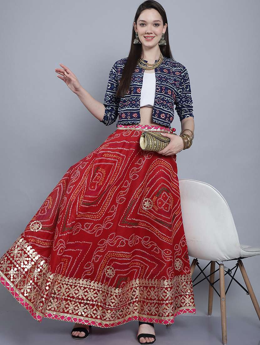 women bandhani printed flared long skirt - 22578915 -  Standard Image - 5