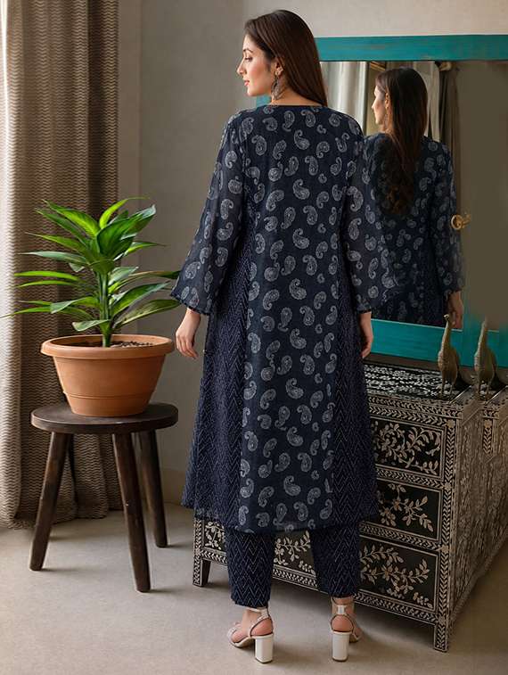 women printed long sleeves kurta and pant set  - 22579009 -  Standard Image - 3