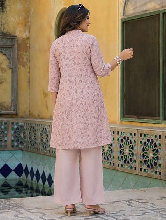 women printed three quarter sleeves kurta pant set - 22579024 -  Standard Image - 3