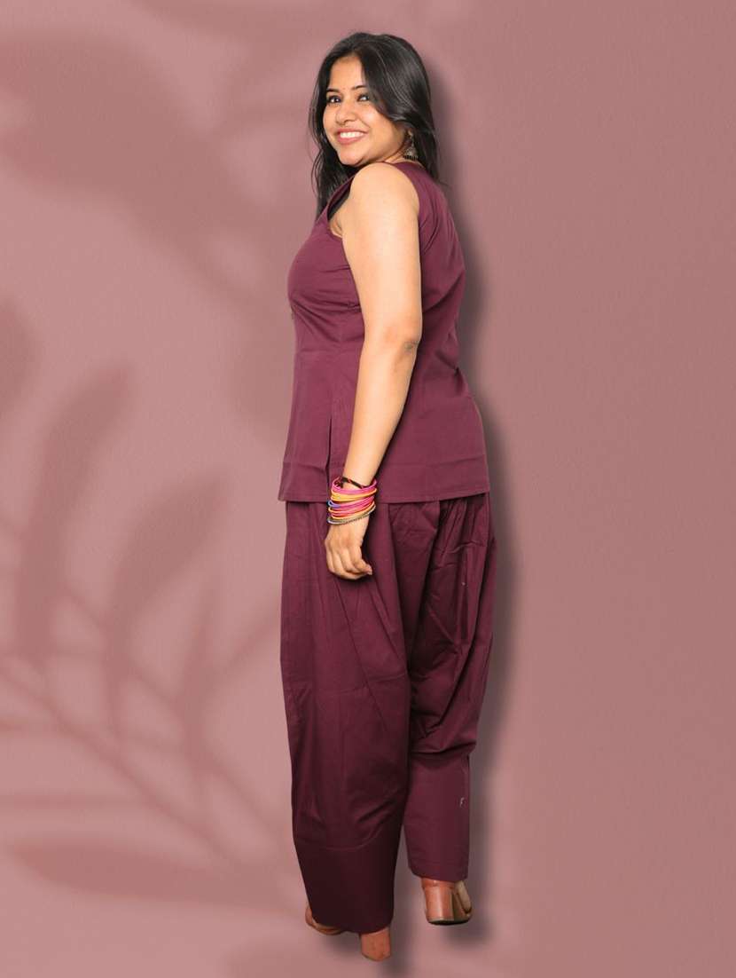 women solid sleeveless kurta and salwar co-ord set - 22579029 -  Standard Image - 3