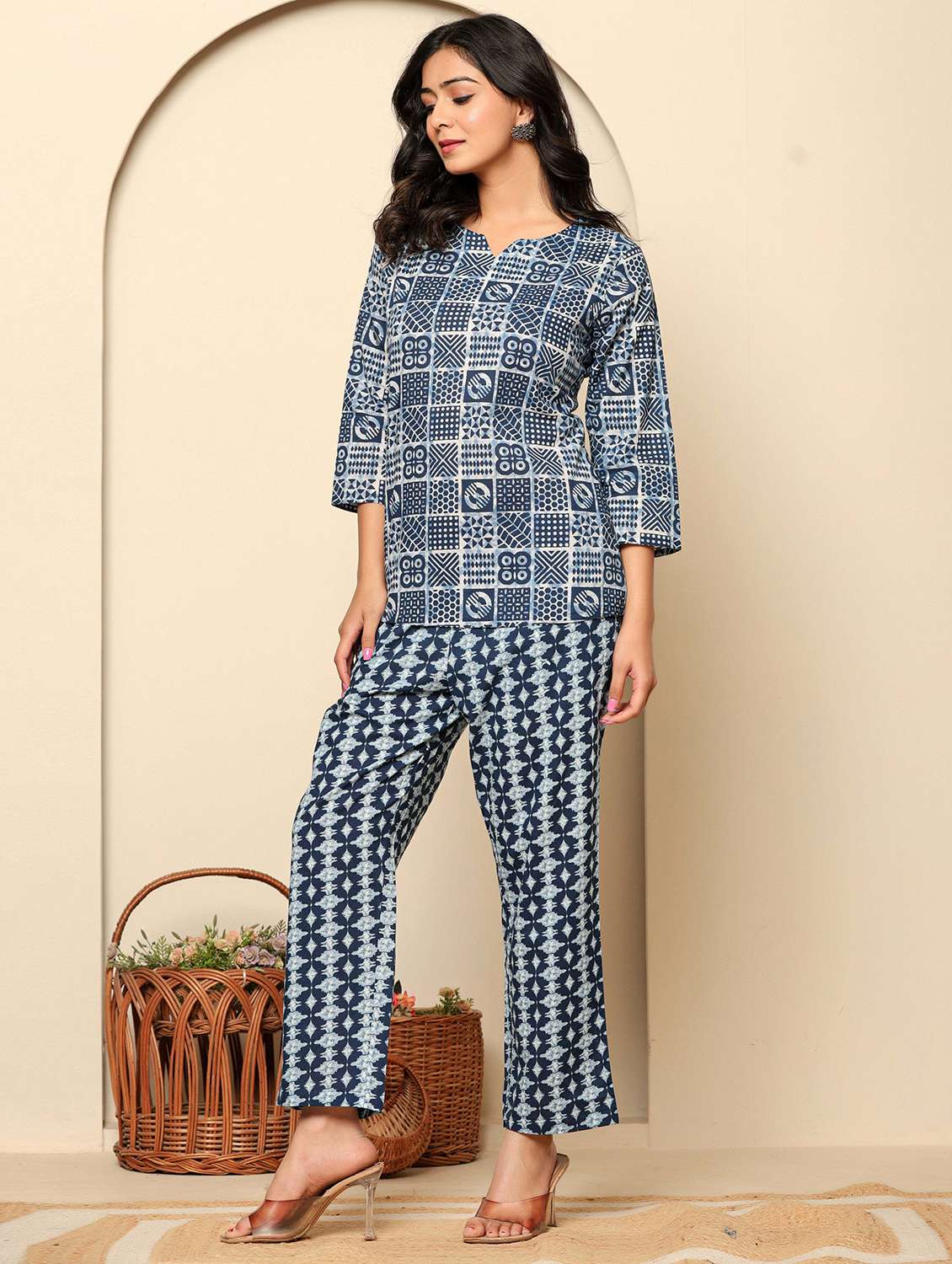 women printed three quarter sleeves ethnic co-ord set - 22579049 -  Standard Image - 3