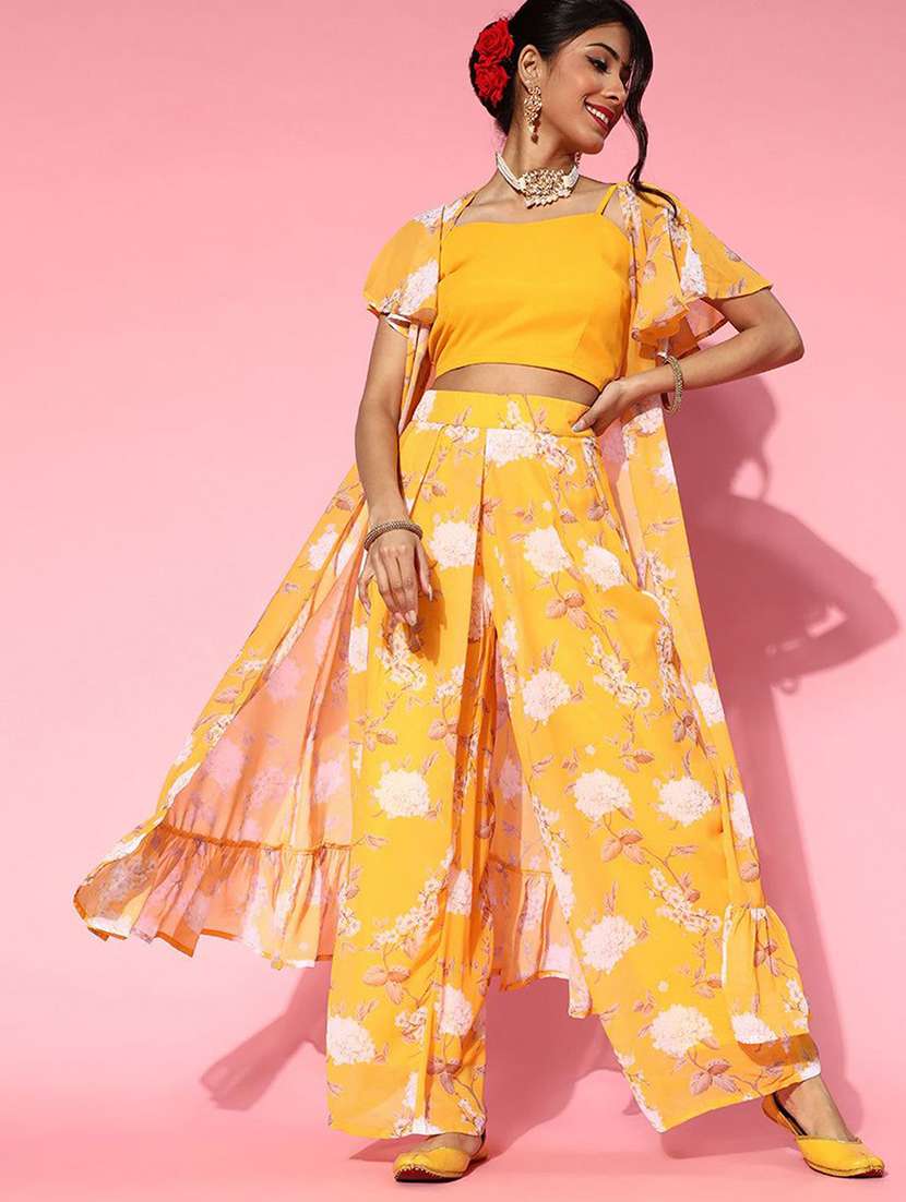 women printed flared sleeves fusion set