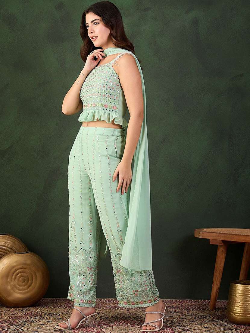 women embroidered sleeveless fusion set - 22579054 -  Standard Image - 3
