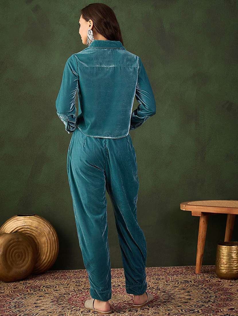 women solid long sleeves shirt and trouser co-ord set - 22579057 -  Standard Image - 3