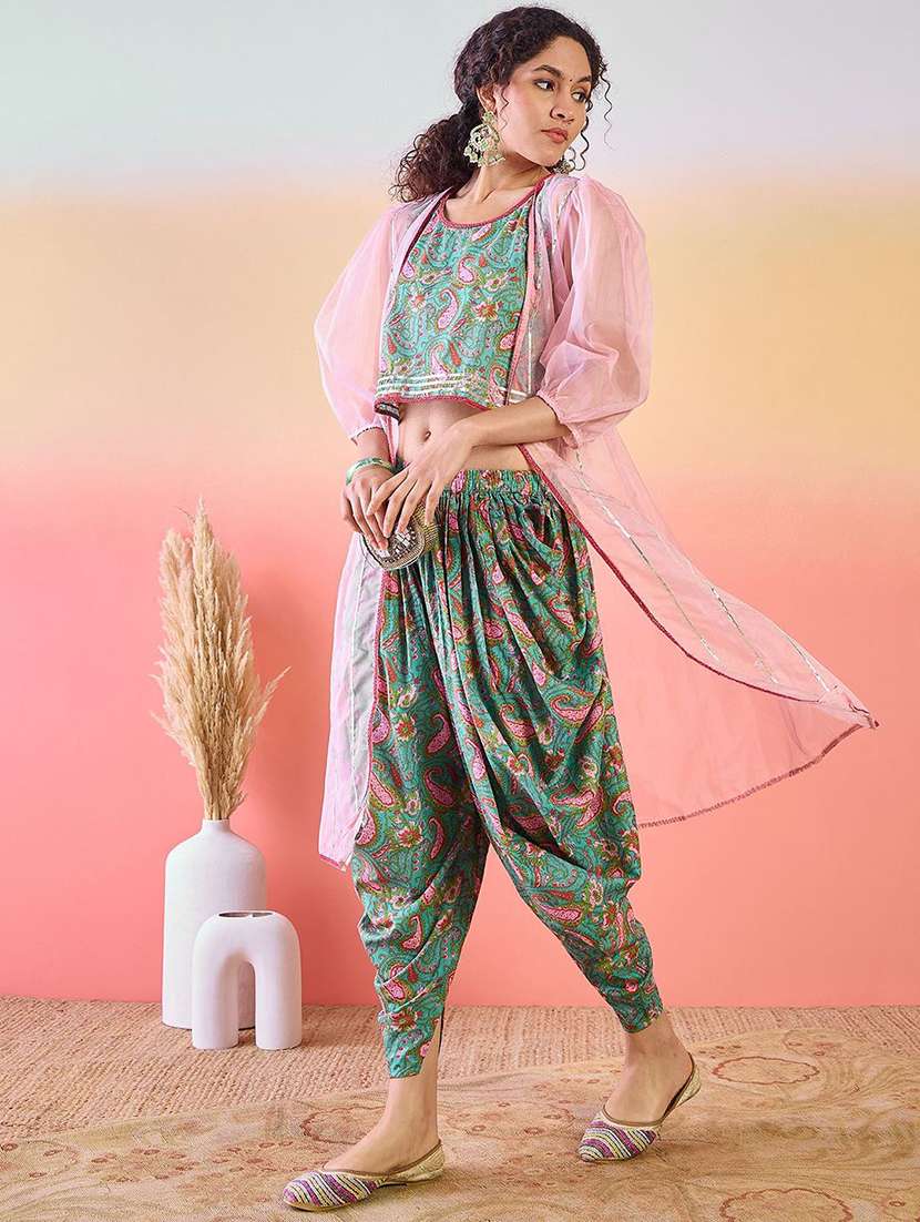 women printed sleeveless fusion set - 22579063 -  Standard Image - 3