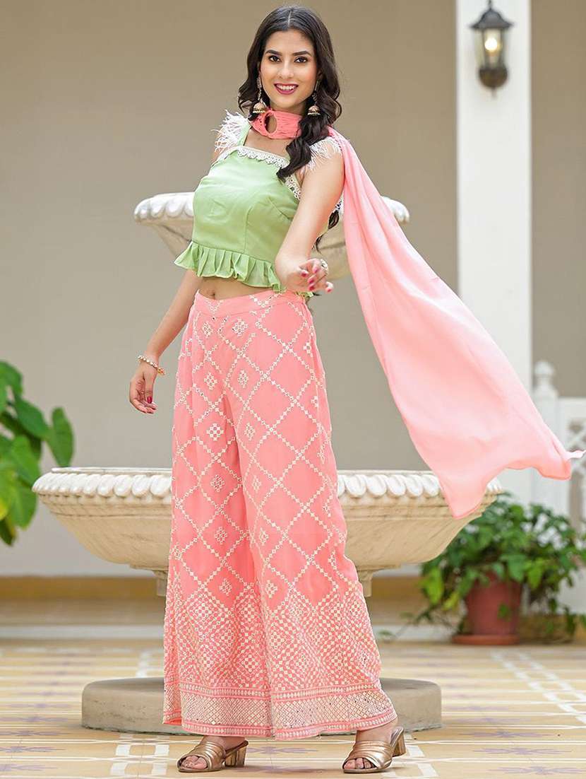 women embroidered sleeveless fusion set - 22579065 -  Standard Image - 3