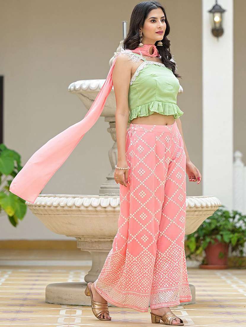 women embroidered sleeveless fusion set - 22579065 -  Standard Image - 5