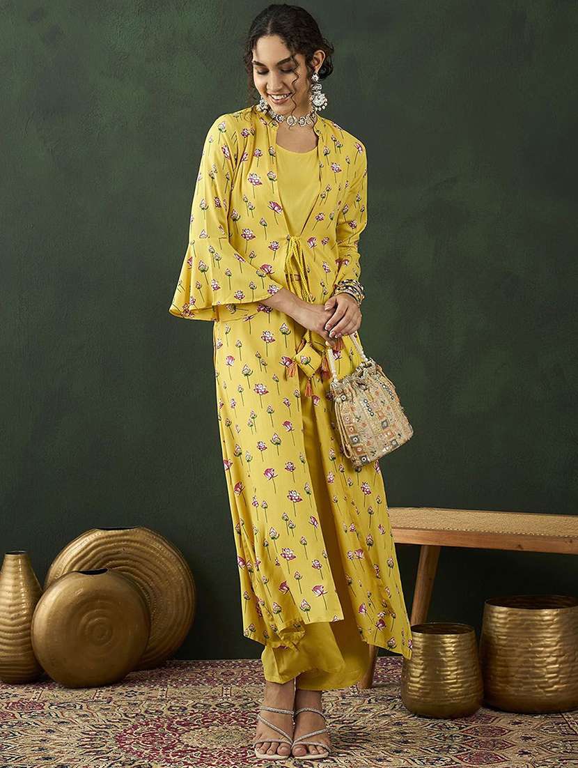 women printed bell sleeves fusion set