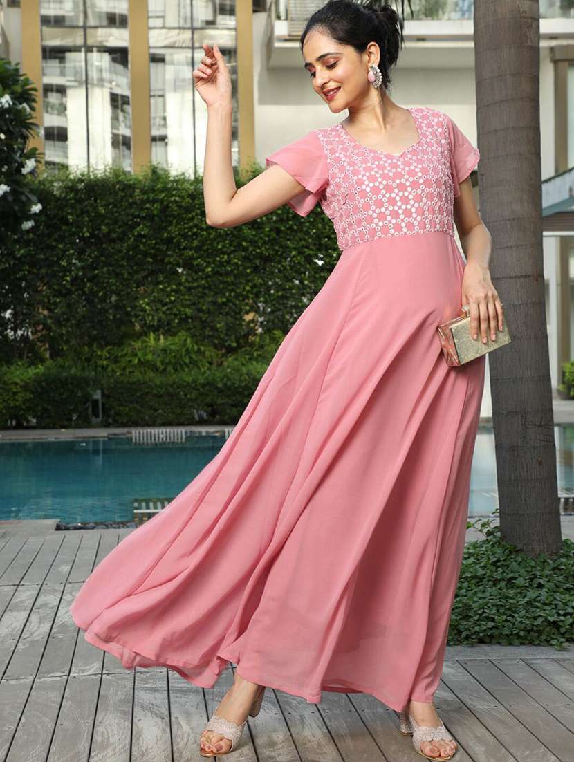 women embroidered flared sleeves fit and flare dress