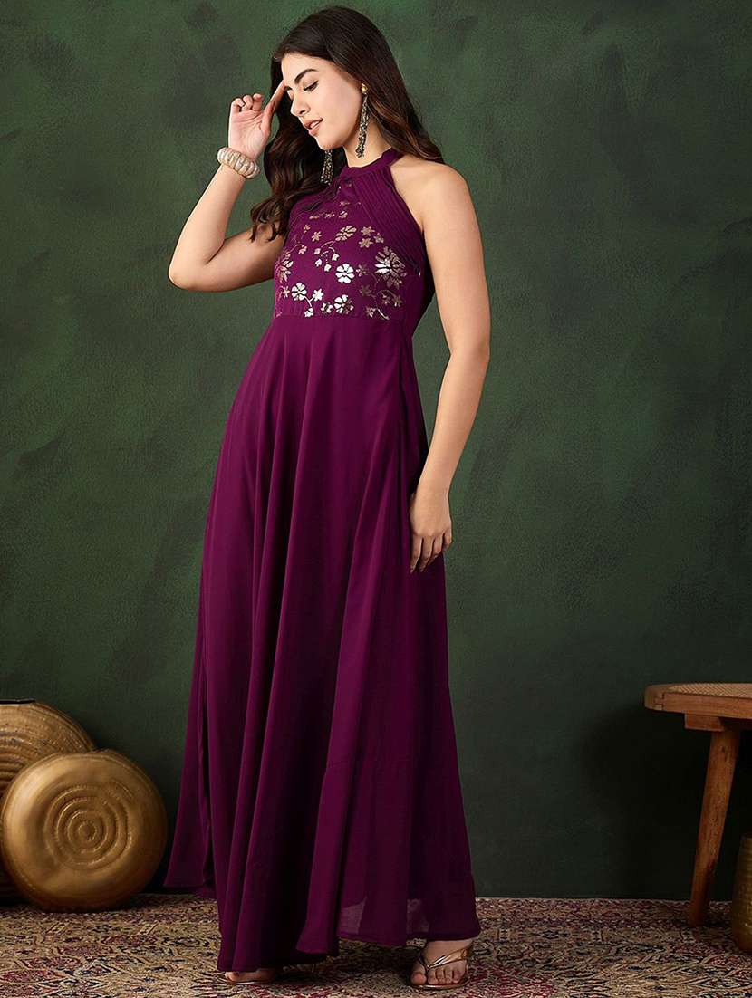 women embroidered halter neck fit and flare dress - 22579121 -  Standard Image - 3